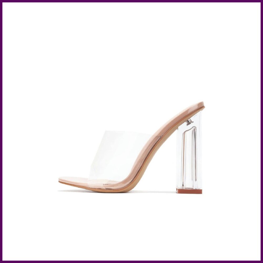 Clear Strap Nude High Heel Mule